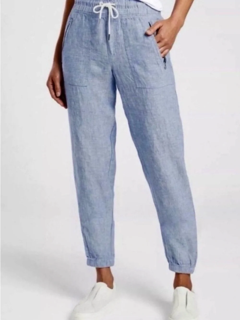 Athleta Cabo 100% Linen Joggers in Chambray Blue